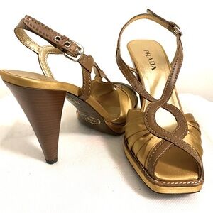 Authentic Prada Brown and Gold Heeles